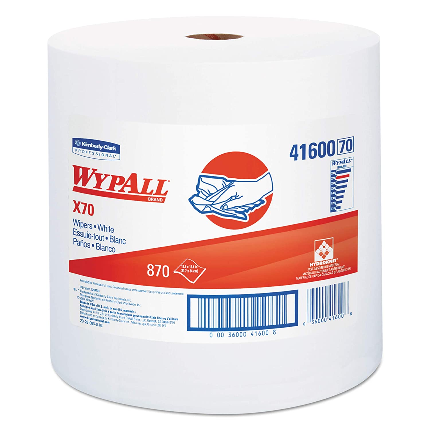 Wypall X70 White Jumbo Roll Towel 12.5 x13.4" 870 sh/roll